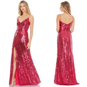 Mac Duggal 10737 Manhattan Gown Sz 6 Hot Pink Sequin Formal Dress High Slit